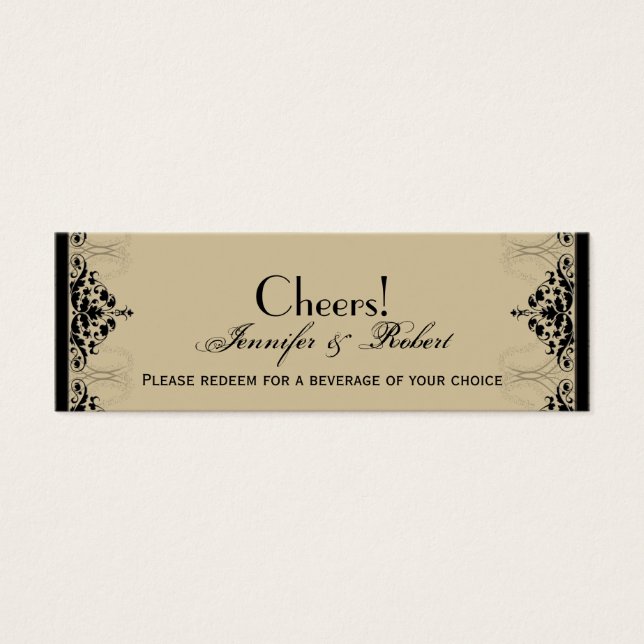 Camelot Gold Black Scrolls Wedding Drink Ticket (Vorderseite)