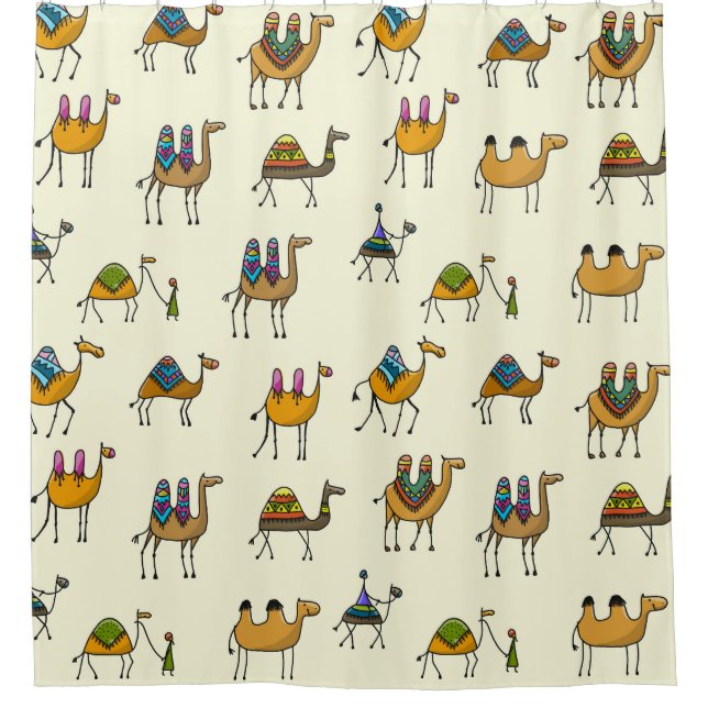 Camels Caravan Dekoration Nahtloses Muster Duschvorhang (Vorderseite)