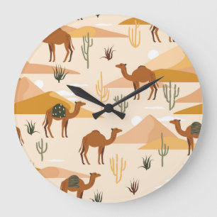 Camels Dunes Cacti: Wüste nahtlos Große Wanduhr