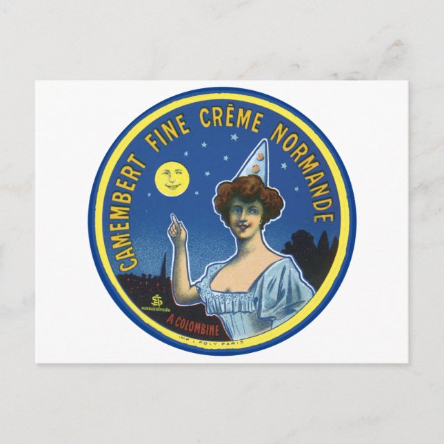 Camembert Fine Creme Normandie Label Postkarte (Vorderseite)