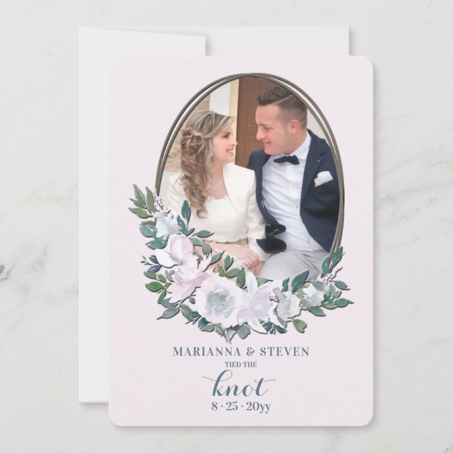 Cameo Floral Foto Wedding Card Ankündigung (Vorderseite)