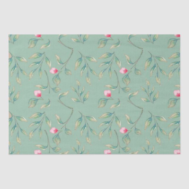 Cameo Green Floral Tissue Paper Seidenpapier (Vorderseite)
