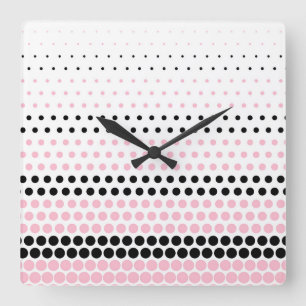 Cameo Pink and Black Polka Dot Quadratische Wanduhr