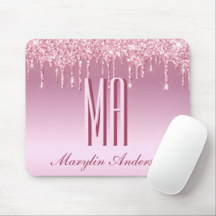 CAMEO PINK GLITZER TROPFEN KURSIVE NAME MONOGRAM MOUSEPAD