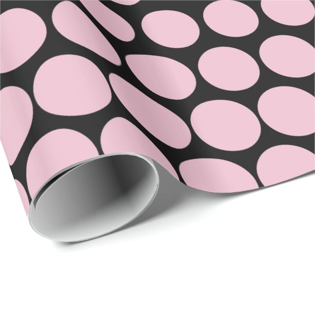 Cameo Pink Polka Dot Modernes Schwarz Geschenkpapier (Rolleneckpunkt)