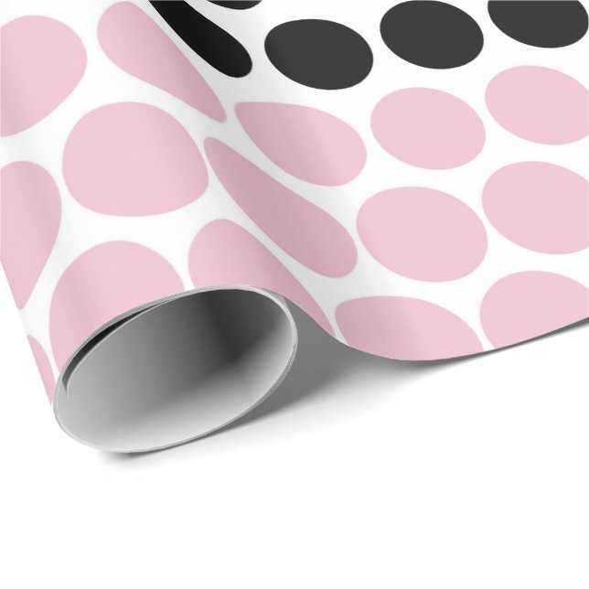 Cameo Pink und Black Polka Dot Geschenkpapier (Rolleneckpunkt)