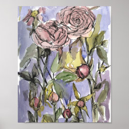 Cameo Roses Winter Garden Flowers Painting Poster
