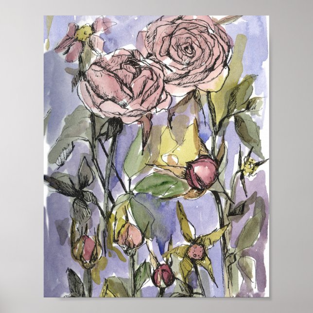Cameo Roses Winter Garden Flowers Painting Poster (Vorne)