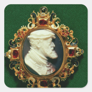 Cameo trägt das Portrait von Charles I. von Spanie Quadratischer Aufkleber