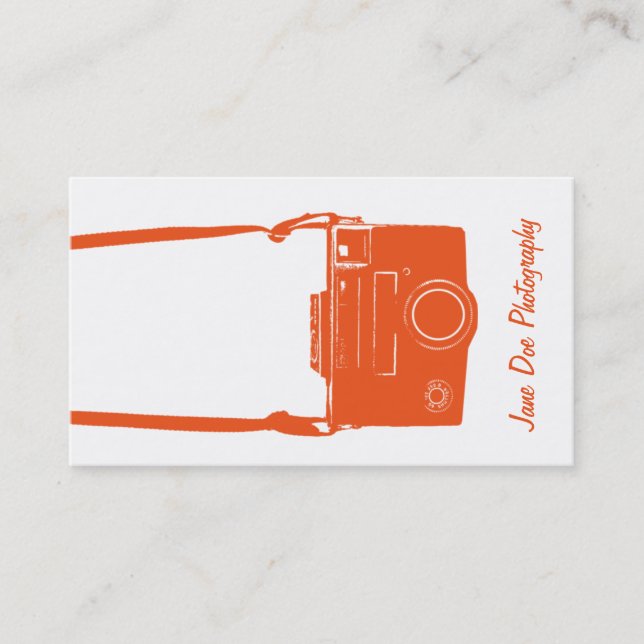 Camera Bright Orange Fotografy Business Card Visitenkarte (Vorderseite)