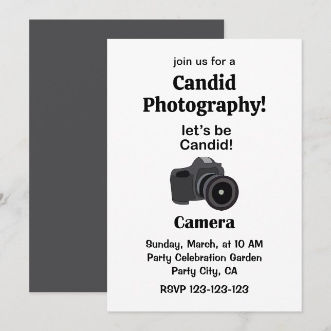 Camera Candid Photographer Photography Einladung (Vorne/Hinten)