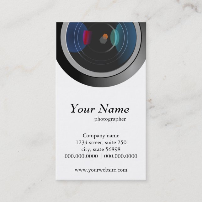 Camera Lens Fotografy Business Cards Visitenkarte (Vorderseite)