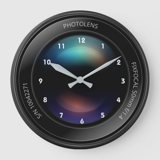 Camera Lens Fotogray Design Acrylic Wall Clock Große Wanduhr (Vorderseite)