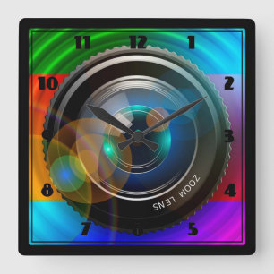 Camera Lens Quadratische Wanduhr