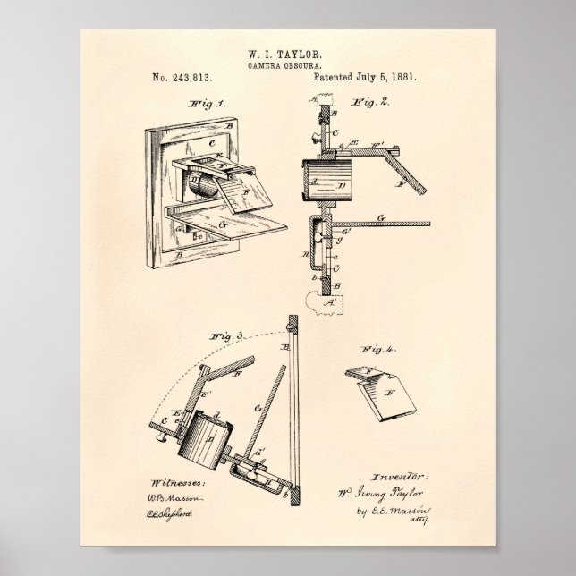 Camera Obscura 1881 Patent Art - Alte Peper Poster (Vorne)