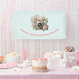 Camera with Flowers Retro Pastel Image Birthday Banner