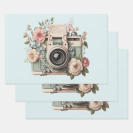 Camera with Flowers Retro Pastel Image Geschenkpapier Set