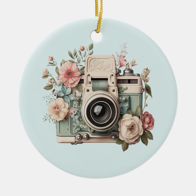 Camera with Flowers Retro Pastel Keramik Ornament (Vorne)