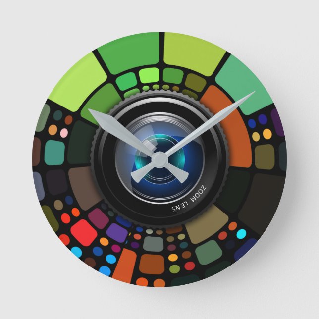 Camera Zoomleuchten Wandsperre Runde Wanduhr (Vorderseite)