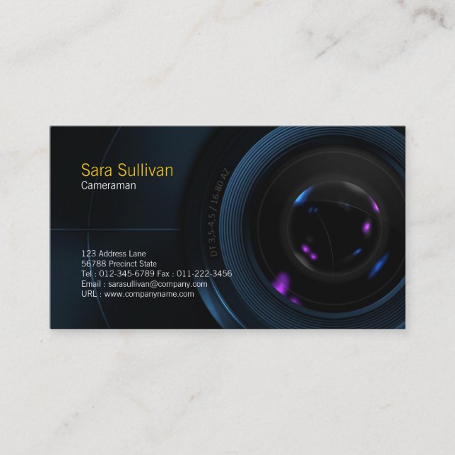 Cameraman Business Card Camera Lens Visitenkarte (Vorderseite)