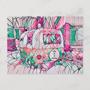 Camerleben ist eine Reise, geh einfach rosa grüner Postkarte
