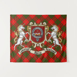 Cameron Clan Abzeichen & Unicorns w/Tartan Wandteppich