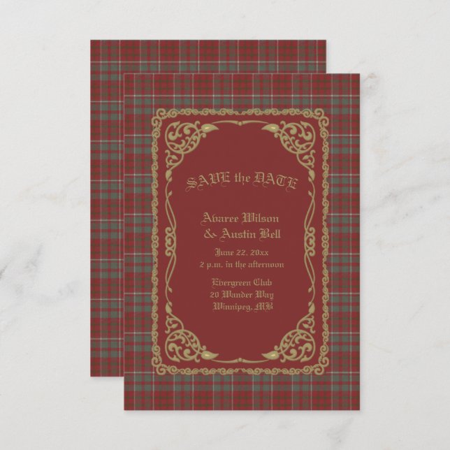Cameron Lochiel Scottish Tartan Save The Date (Vorne/Hinten)
