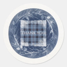 Cameron Tartan Cyanotypie Klassischer Rund Sticker