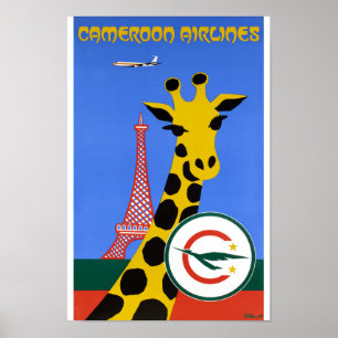 Cameroon-Fluglinien-Vintages Reise-Plakat wieder Poster