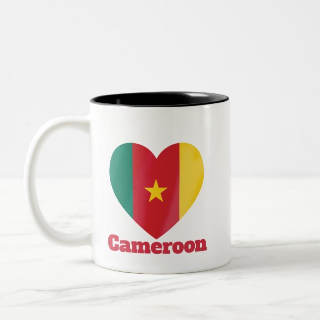 Cameroon Herzenflagge Zweifarbige Tasse (Links)