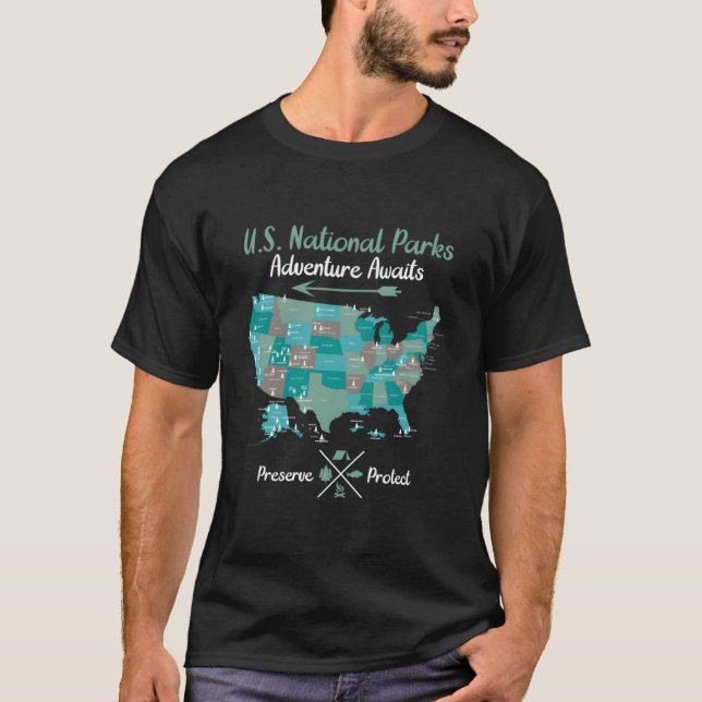 Camg National Park 63 National Parks Map T-Shirt (Vorderseite)