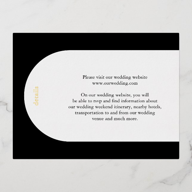 Camila Black Arch Modern Wedding Enclosure Card Folie Einladungspostkarte (Vorderseite)