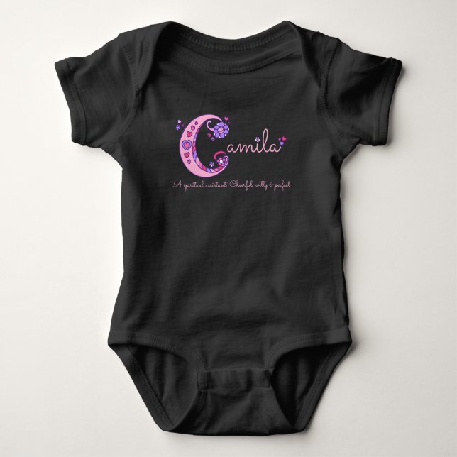 Camila Girls Name & Bedeutung C monogramm Babyaufn Baby Strampler (Vorderseite)