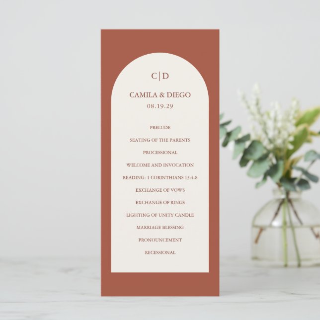 Camila Rust Arch Moderne Hochzeit Programm (Stehend Vorderseite)