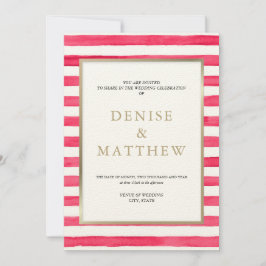 Camilia Rose Wasserfarben Streifen und Goldschrift Einladung