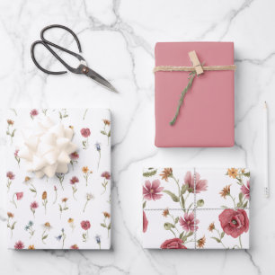 CAMILLA Dusty Pink Spring Wildblume Floral Geschenkpapier Set