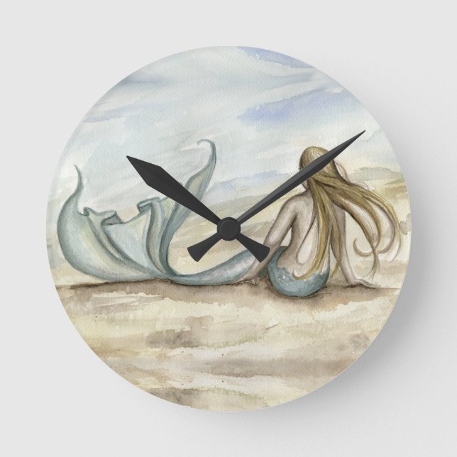 Camille Grimshaw Seaside Mermaid Clock Runde Wanduhr (Vorderseite)