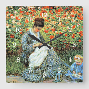 Camille Monet and Child, berühmtes Gemälde Quadratische Wanduhr