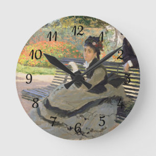 Camille Monet auf der Bench Claude Monet Runde Wanduhr