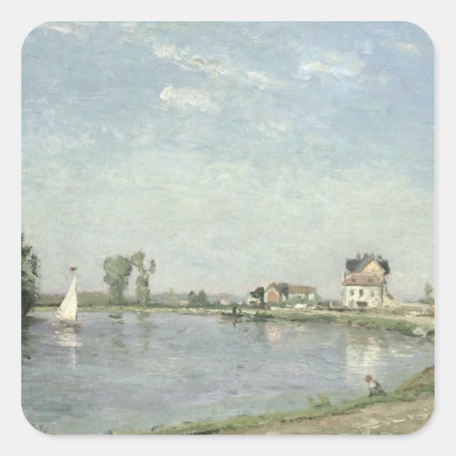 Camille Pissarro | Am Rande des Flusses, 1871 Quadratischer Aufkleber (Vorderseite)
