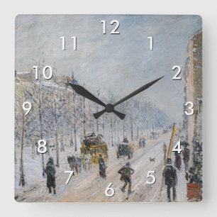 Camille Pissarro - Äußere Boulevards, Schneeeffekt Quadratische Wanduhr