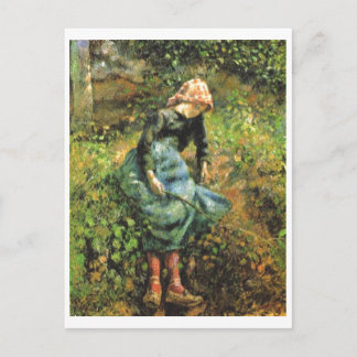 Camille Pissarro - Bauernmädchen w. Stick 1881 Oil Postkarte