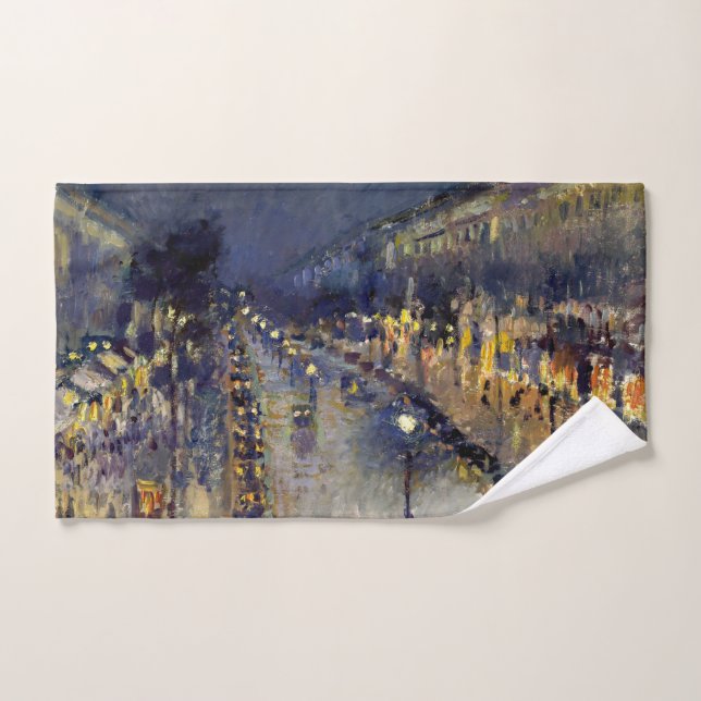 Camille Pissarro - Boulevard Montmartre bei Nacht Badhandtuch Set (Handtuch)