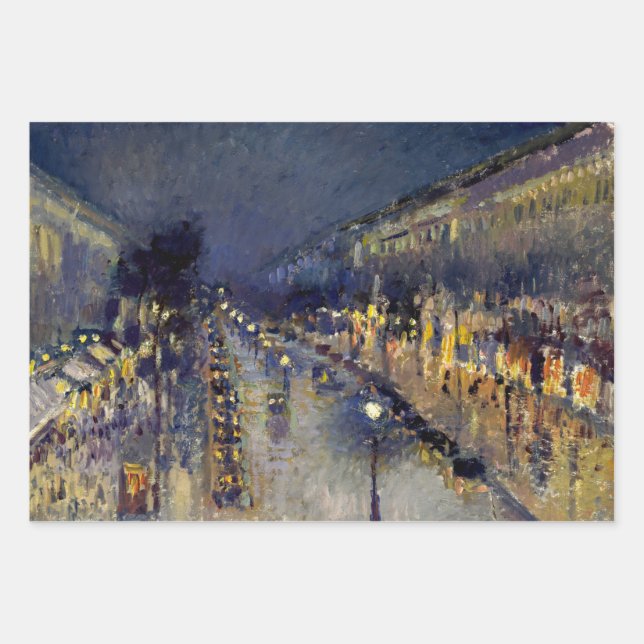 Camille Pissarro - Boulevard Montmartre bei Nacht Geschenkpapier Set (Vorderseite)
