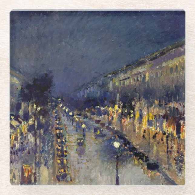 Camille Pissarro - Boulevard Montmartre bei Nacht Glasuntersetzer (Vorderseite)