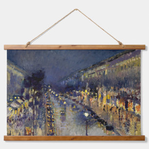 Camille Pissarro - Boulevard Montmartre bei Nacht Wandteppich Mit Holzrahmen