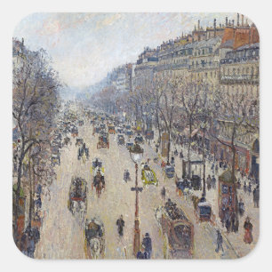 Camille Pissarro - Boulevard Montmartre, morgens Quadratischer Aufkleber