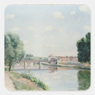 Camille Pissarro   die Eisenbahnbrücke, Pontoise Quadratischer Aufkleber