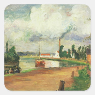 Camille Pissarro Fishermen on the Banks of the O Quadratischer Aufkleber