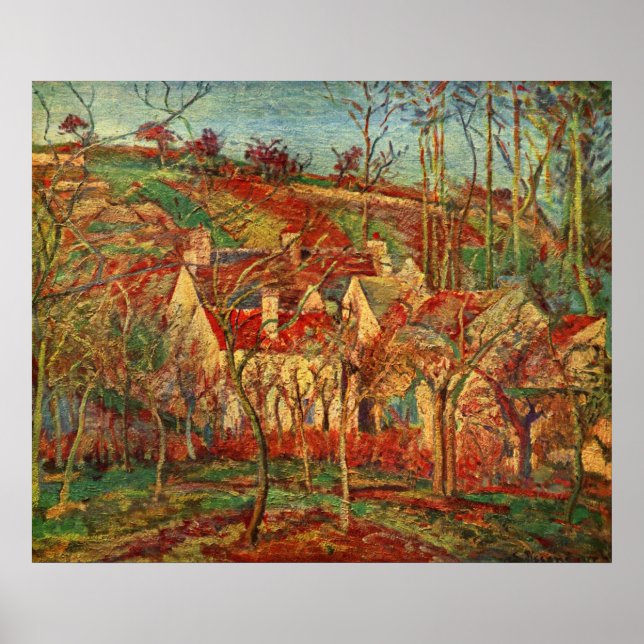 Camille Pissarro - Rote Dächer 1877 Leinwand Öl Poster (Vorne)